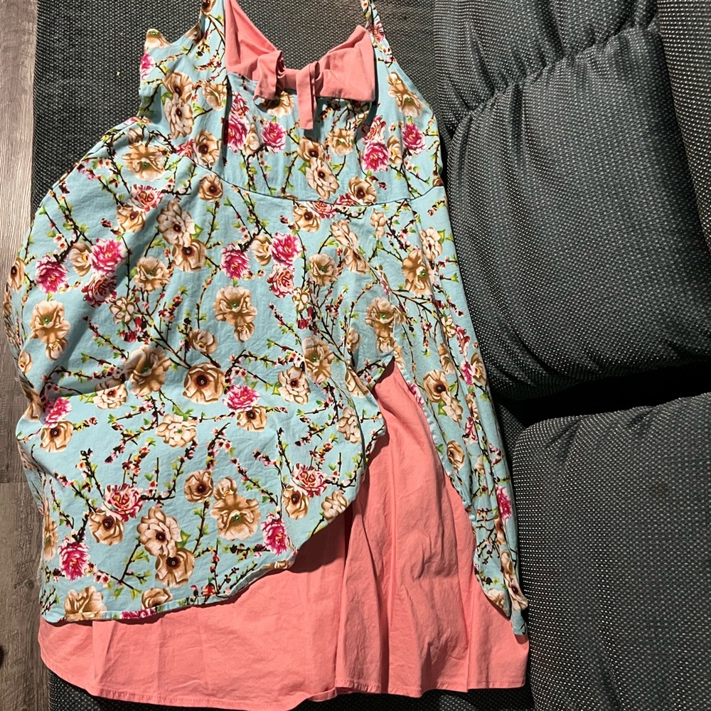 Floral Sleeveless Top - Blue and Pink